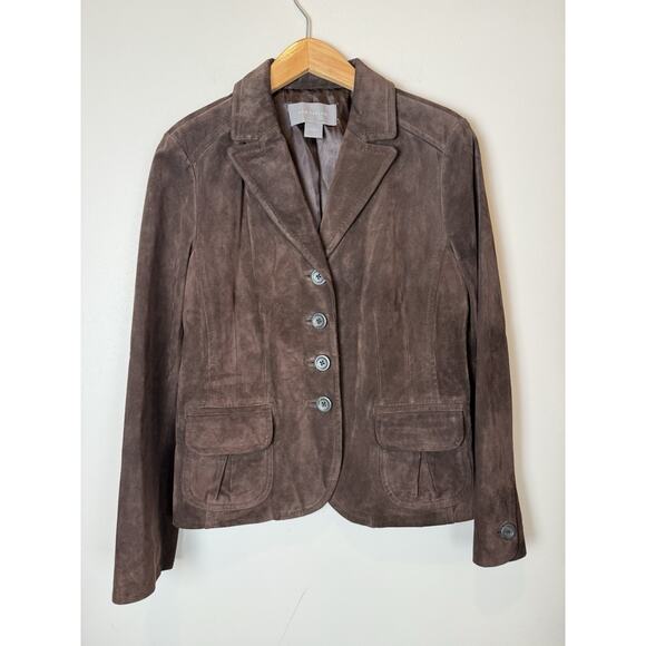 Ann Taylor Women's Suede Leather Chocolate Brown Blazer Jacket Coat Sz 6 - Picture 1 of 7